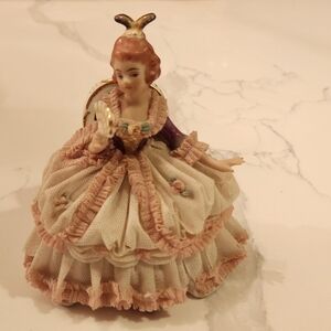 Dresden Figurine Porcelain Lace West Germany W vtg antique Victorian Fan